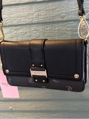 Juicy Couture Black Quilted Logo Accent Crossbody Bag with Gold Hardware